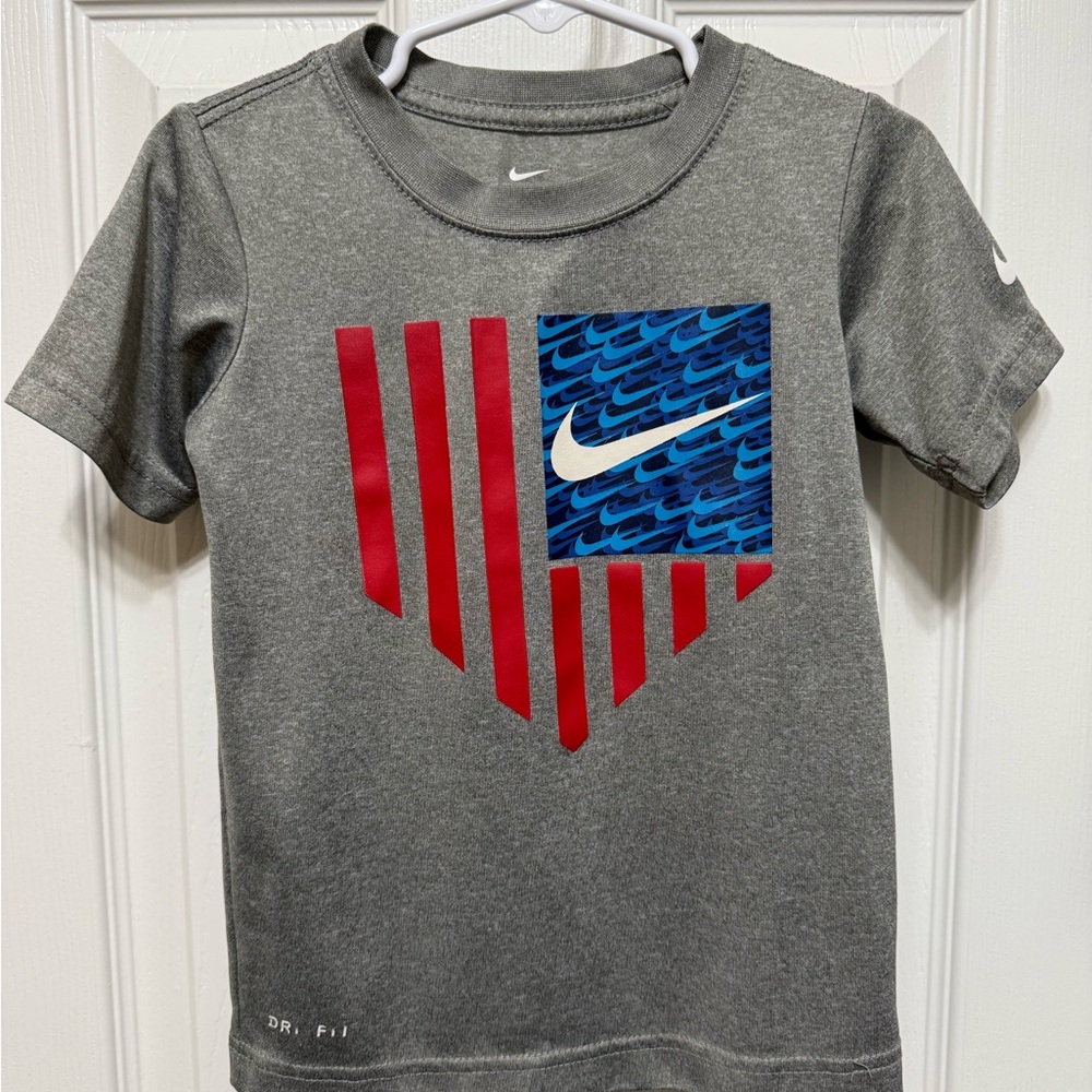 Nike Kids Gray Tee with Red and Blue Design